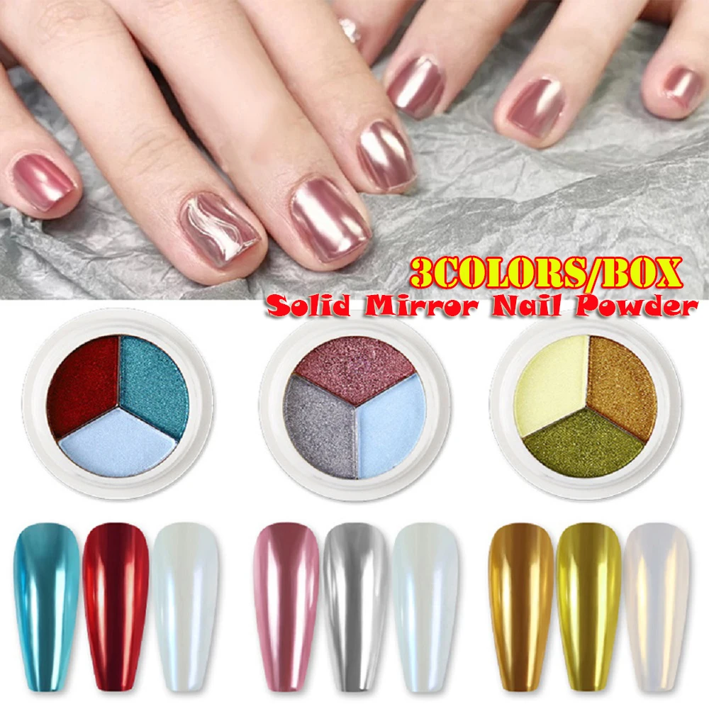 3 вида цветов/коробка твердое волшебный зеркальный эффект ногти порошковый