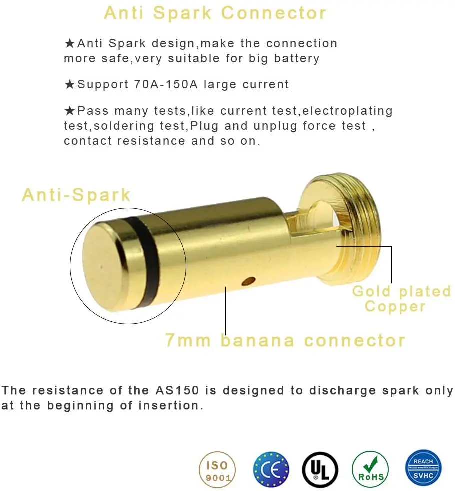 Conector macho y hembra antichispa Amass AS150, juego de enchufes Banana chapados en oro de 7mm para bater&iacute;a ESC y plomo de carga, 6 pares-4