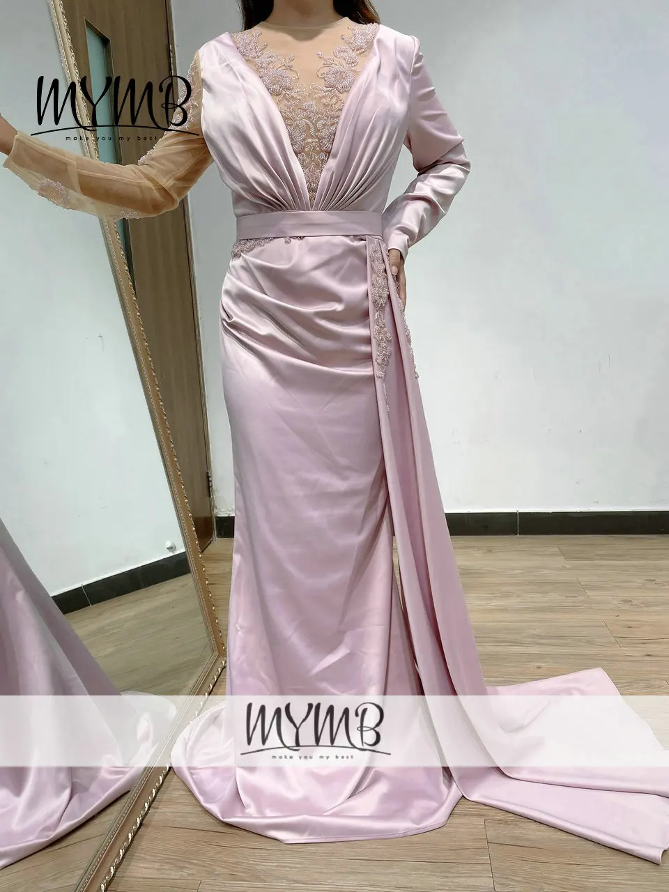 

2021 Wedding Party Dresses For Women With Sleeve Exclusive Pink Dubai Fashion Evening Gown With Side-Skirt MY41132