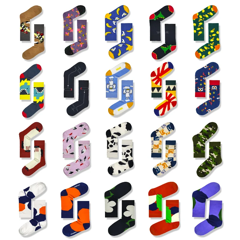 

New women and men socks funny cute cartoon color fruit lion stripes happy retro college style Harajuku skateboard art tube socks