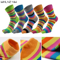 good quality women girl socks with toes%c2%a0pure cotton striped colorful street fashion novelty harajuku happy five finger socks