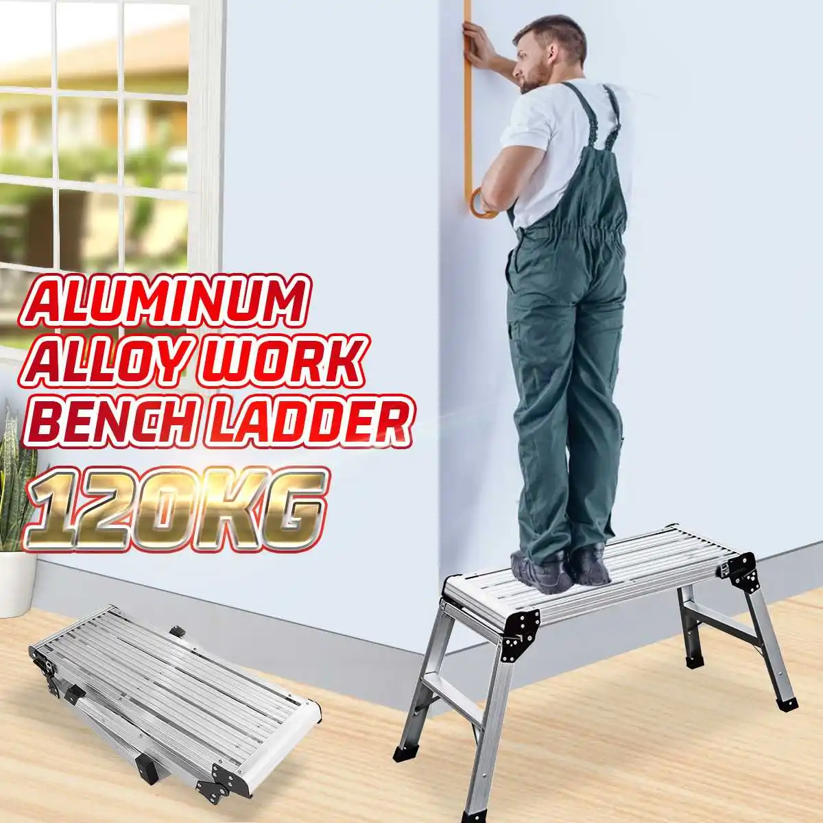 120kg Aluminum Platform Step Up Stool Step Ladders Non-Slip Folding Work Bench Drywall Ladder Warehouse Home Construction Tools