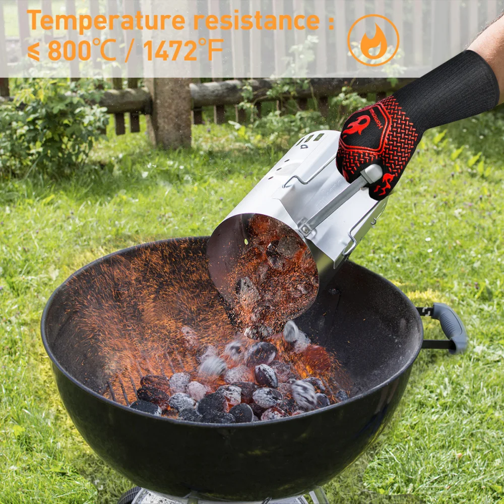 

HOMEMAXS Pair of Oven Mitt Heat Resistant Lower Than 800 Cotton Silicone Protective BBQ Grilling (Black, Red)