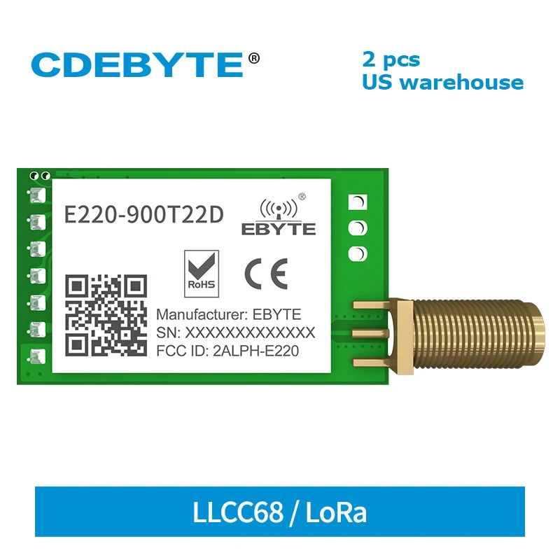 

[US Warehouse] 2PCS LoRa 868MHz 915MHz LLCC68 Wireless Module 22dBm 5km E220-900T22D SMA-K UART RSSI Transmitter Receiver DIP
