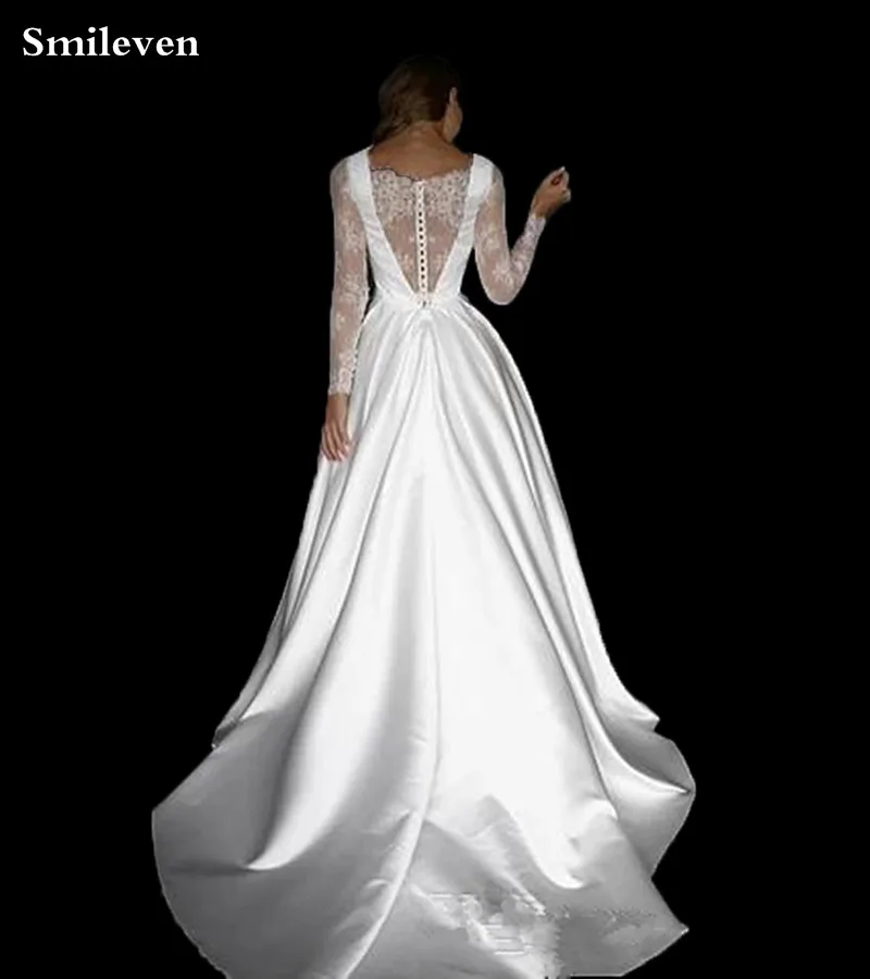 Кружевное свадебное платье Smileven с длинным рукавом 2020 ТРАПЕЦИЕВИДНОЕ атласное
