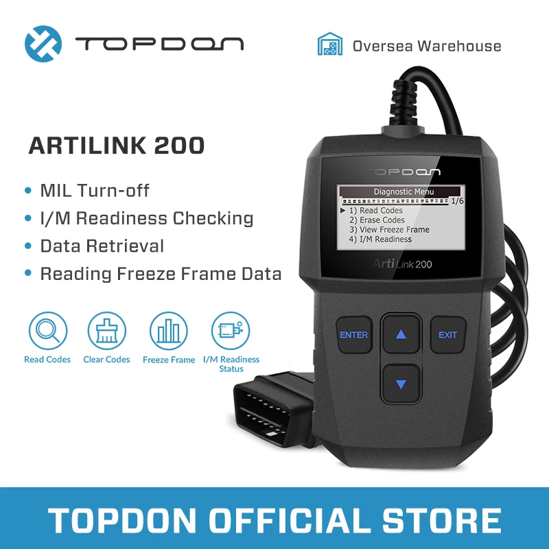 Автомобильный диагностический инструмент TOPDON arilskino 200, автоматический OBDII OBD2 сканер, механический Автосканер для OBD 2 II автомобиля X431 Creader 3001
