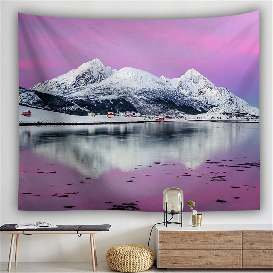 Настенный гобелен с природными пейзажами лес горы река хиппи декор в стиле бохо