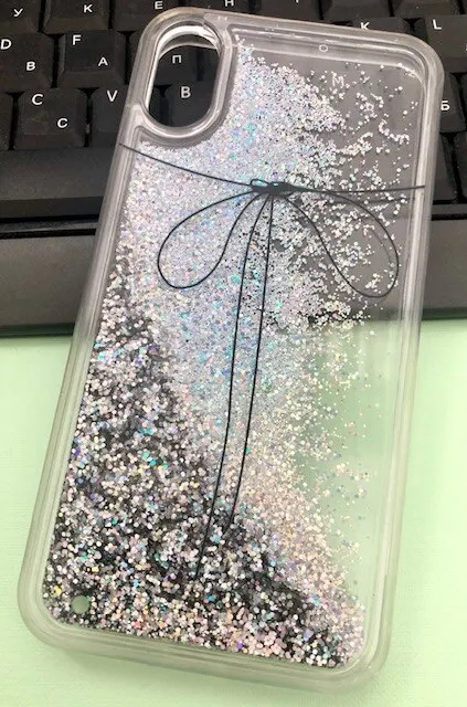 Силиконовый чехол Brilliant с блёстками для IPhone XS Max Бантик серебристый | Мобильные