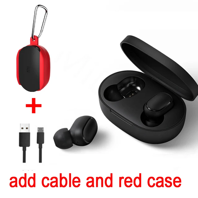 cable and red case Xiaomi Redmi Airdots TWS Bluetooth наушники стерео бас BT 5,0 Eeadphones с микрофоном Handsfree Наушники управление AI - Цвет: cable and red case