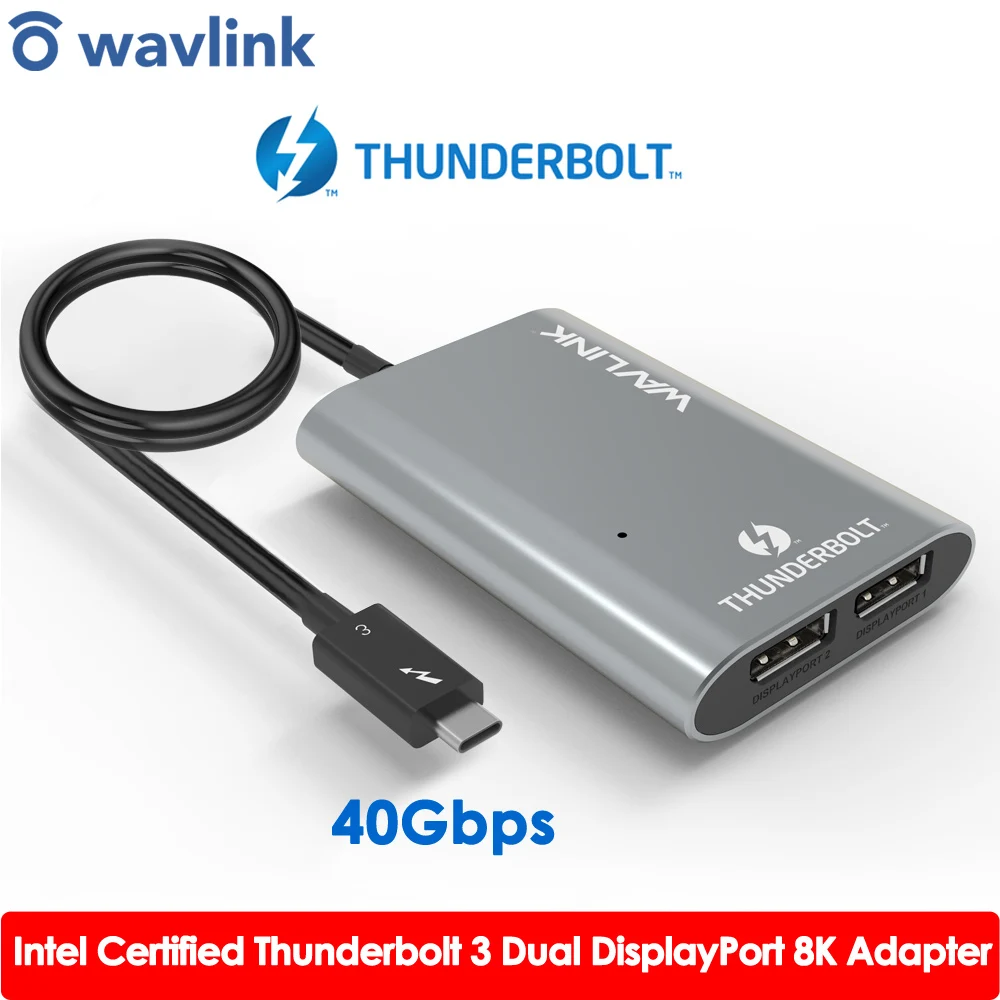 

Сертифицированный адаптер Intel Thunderbolt 3 Type C USB3.1 с двойным дисплеем до 8K, Суперскоростной адаптер для ноутбука/настольного компьютера Wavlink