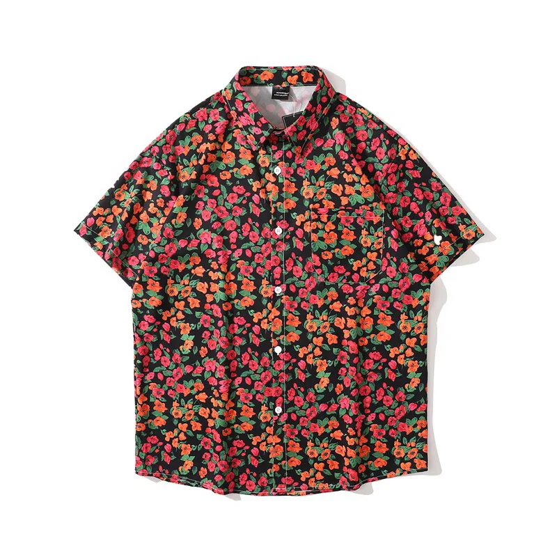 

Men Shirt Short Sleeve 2021 New Arrival Summer Loose Flowers Handsome Male Shirt Thin Student Chinese Style Hot Sale S22