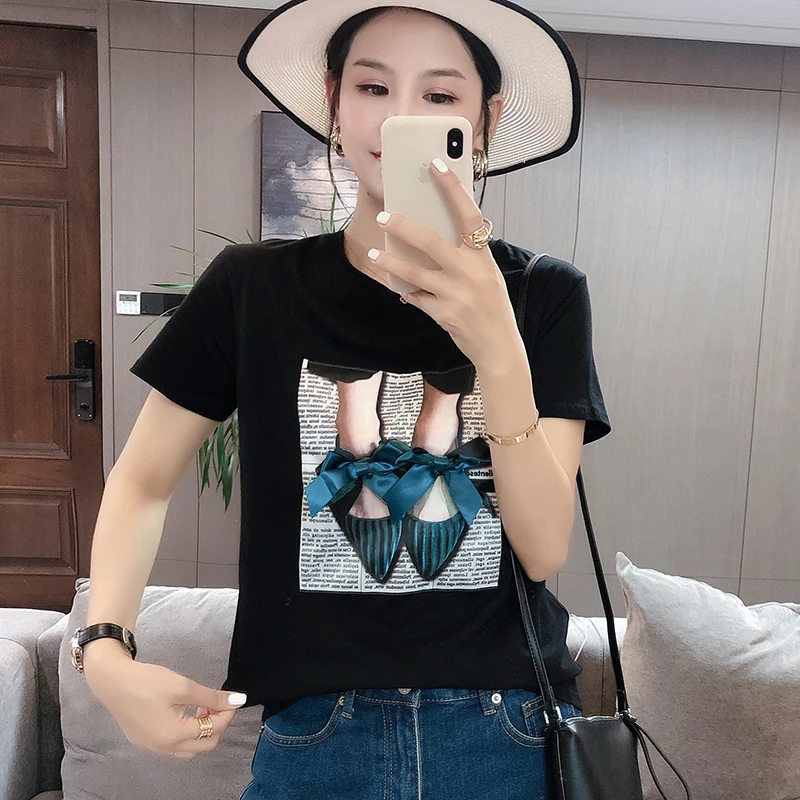 

Tee Shirt Short Sleeve T shirt Women Tops Summer Kawaii Korean Clothes Woman Tshirts Cotton White Y2K New Fashion 2021