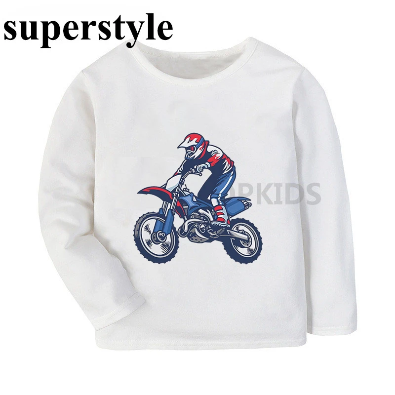 Детские футболки для мальчиков с длинным рукавом и принтом мотоцикла мотокросса