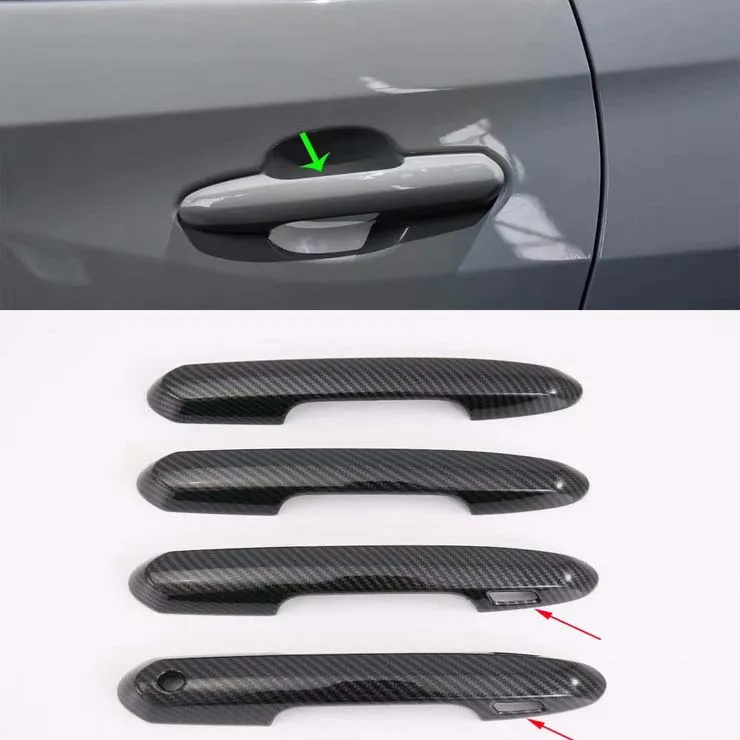 

Carbon Fiber Style Door Handle Cover Trim for 2019-2020 Toyota RAV4 4PCS Smart Key