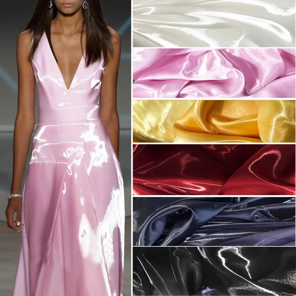 Luxury Glossy Metallic Liquid Satin Galaxy Shiny Satin Fabric for Fashion Dress Suit Designer Material By the Meter