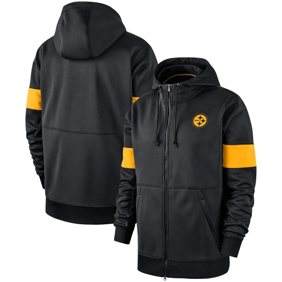 

Pittsburgh men Sweatshirts Steelers winter Jackets coat Sideline Performance Full-Zip American Football Hoodies Jacket for Black