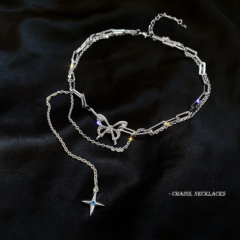 

New Vintage Butterfly Necklace Women Hip Hop Titanium Steel Exaggerated Temperament Tassel Sweater Clavicle Chain Accessories