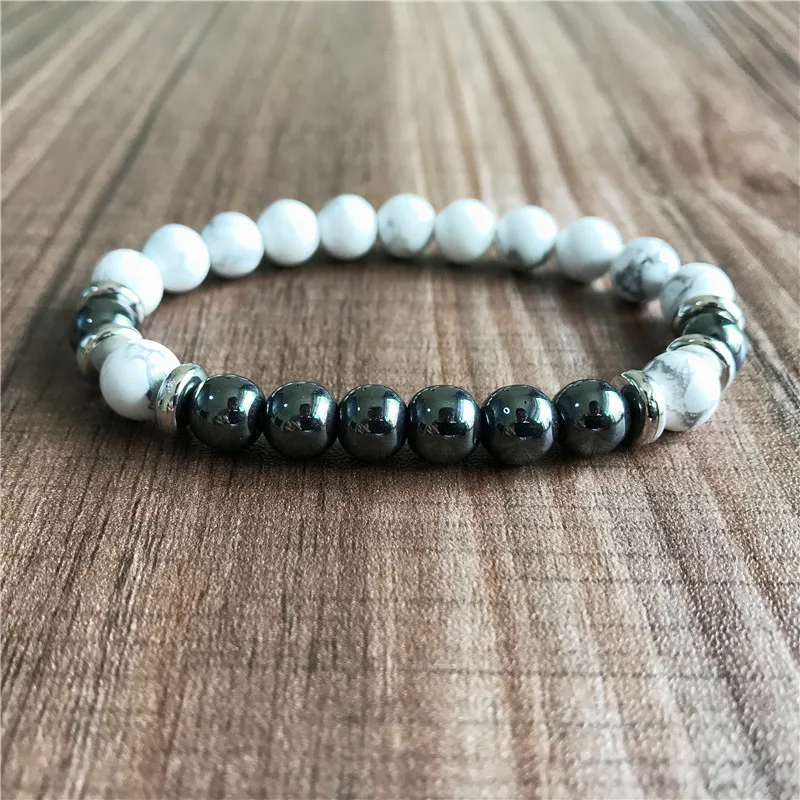 Браслет Из Натурального Гематита и Howlite 8 мм круглые бусины ювелирные изделия для