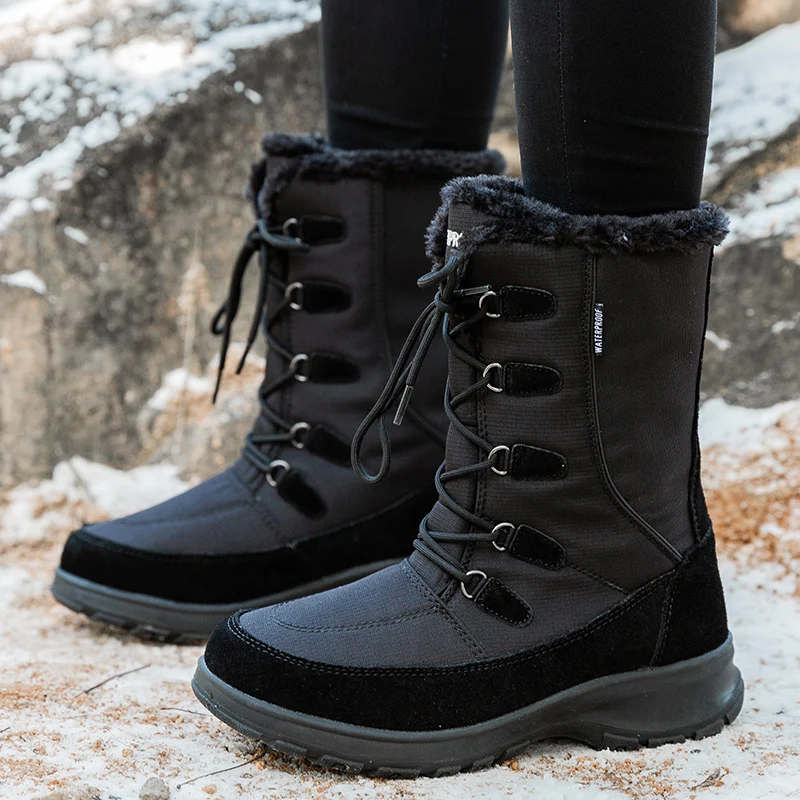 STQ женские зимние теплые плюшевые сапоги на плоской подошве водонепроницаемые до
