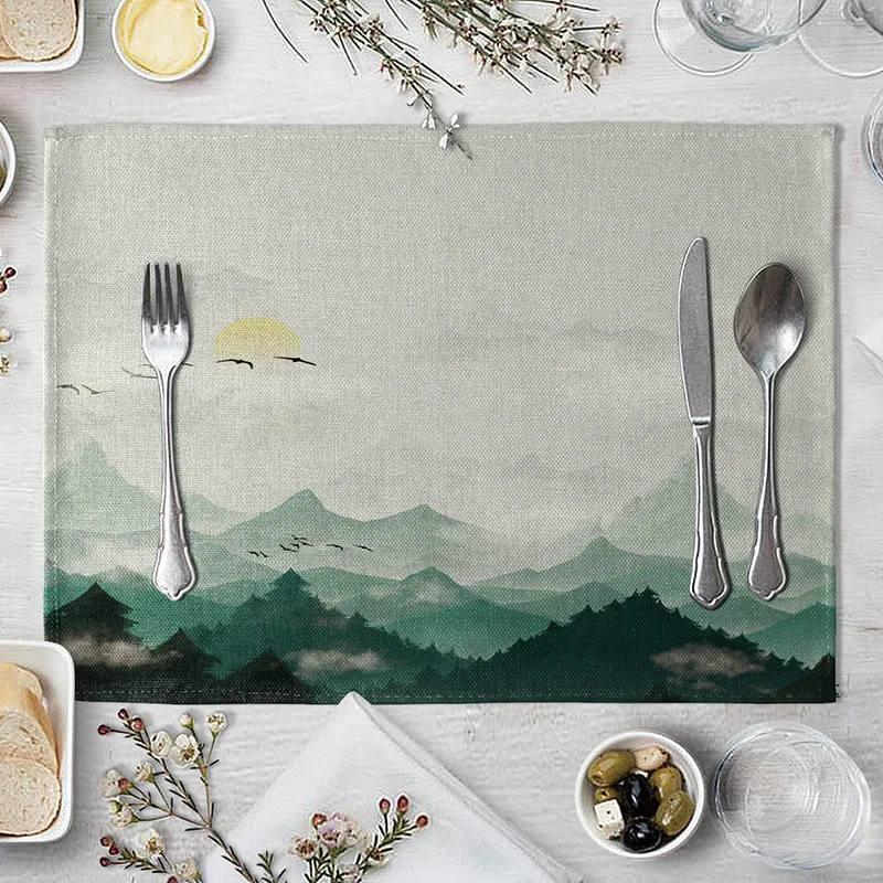 Chinese Style Table Napkin Dining Mountain Pattern Placemat Kitchen Tool Tableware Pad Coaster Party Decorations | Дом и сад