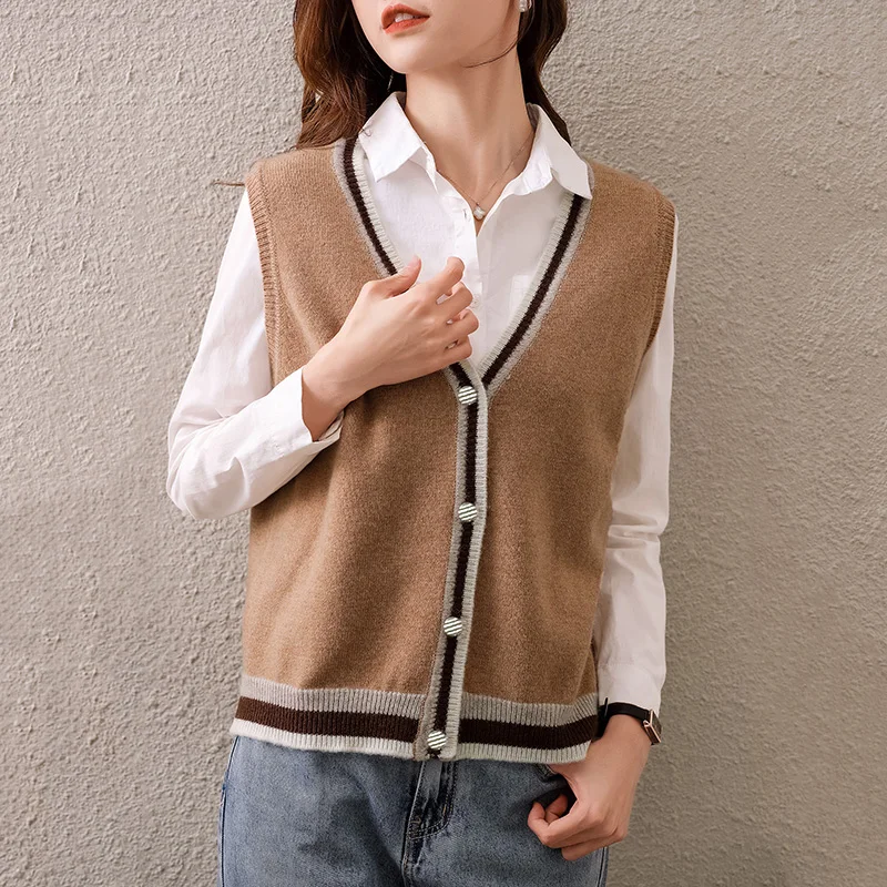 

Шерстяной вязаный кардиган Ms, жилет без рукавов, кофта, свободный короткий кашемировый жилет с V-образным вырезом, весна 2021