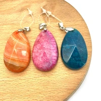 2pcspack natural agate stone pendants semi precious section water drop shape 3colors for choice diy for making necklace 24x40mm