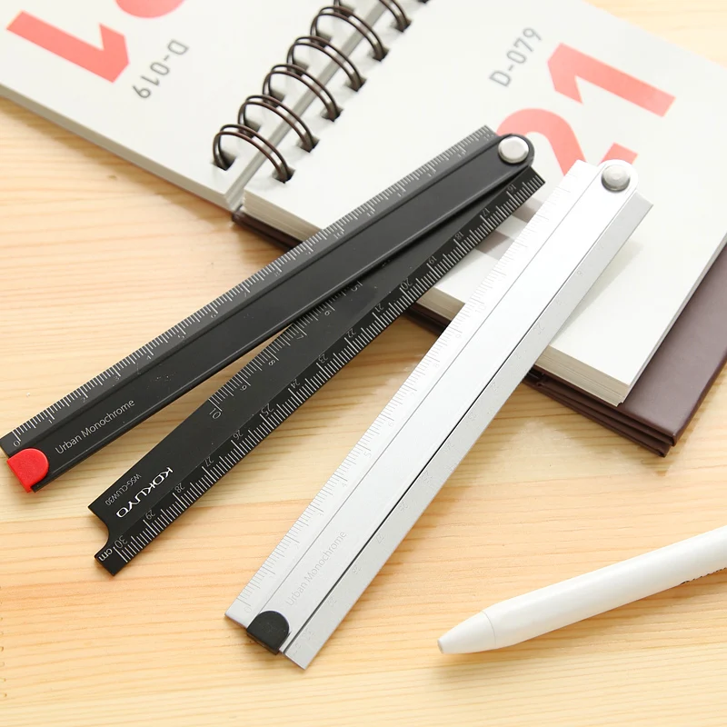 

1 pc KOKUYO Folding Straight Ruler WSG-CLUW30 15cm Marked 30cm After Extension Metal Aluminum Material Measuring Heights Depths