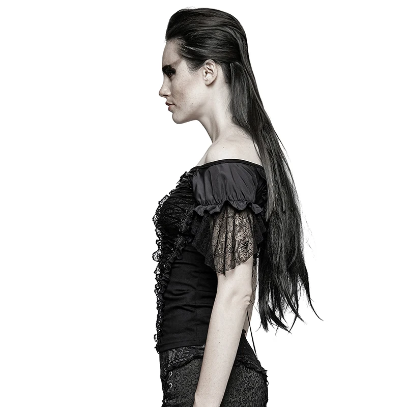Панк рейв Готический женский s кружева сексуальные с коротким рукавом черные