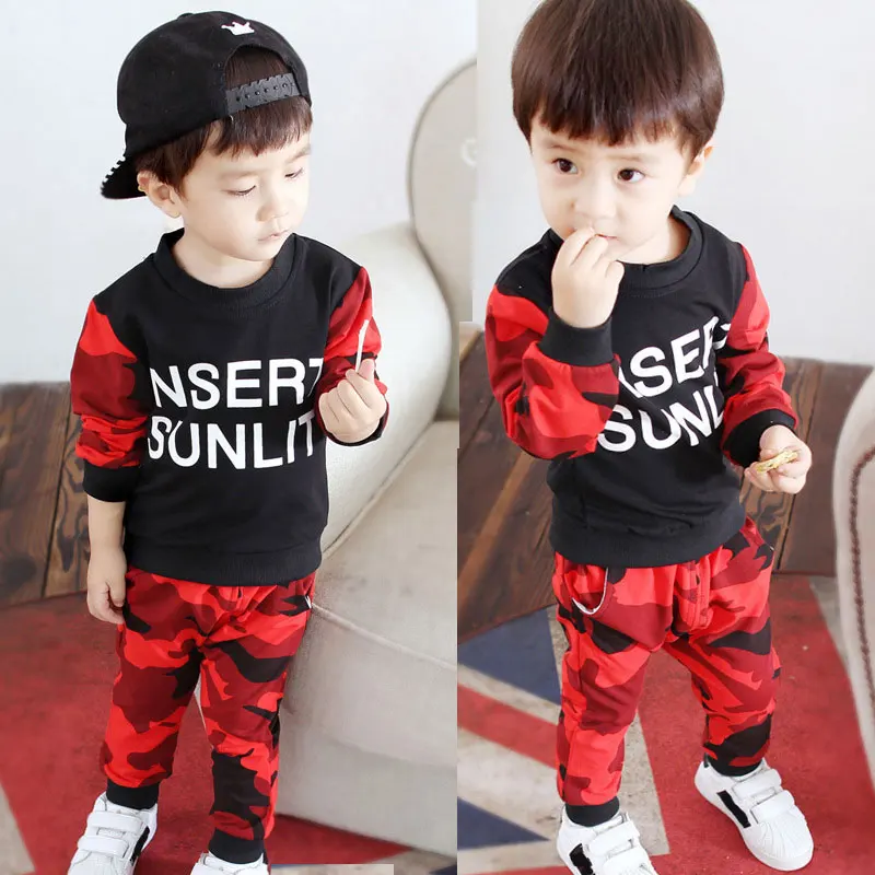 

Fashion 2pcs Baby Boys Clothing Set Spring/Autumn Cotton Camouflage Sets Infant Long-Sleeve T-shirt Pants Suit