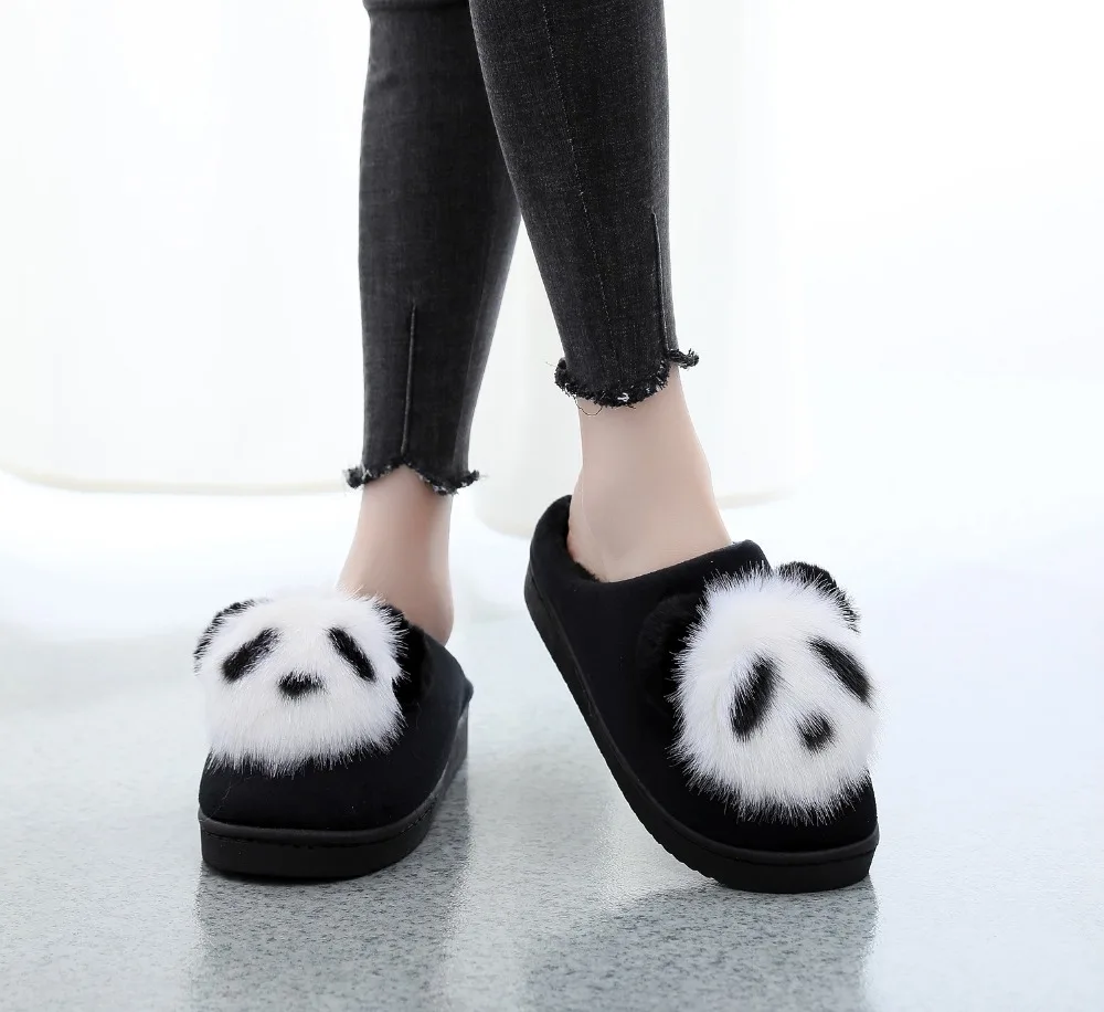 Женские тапочки с милой пандой нескользящие теплые плюшевые героями