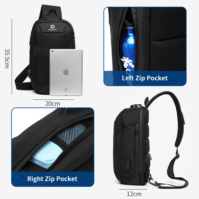 OZUKO Men Anti-theft Crossbody Bags Male Waterproof USB Charging Chest Pack Short Trip Messenger Sling Bag Shoulder bag | Багаж и сумки