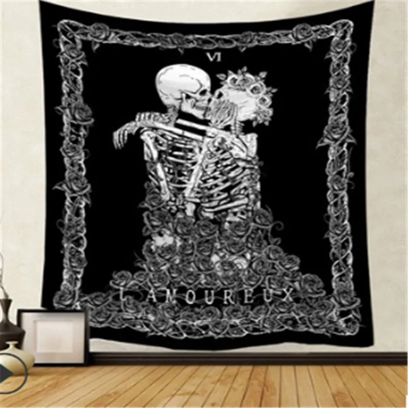 Новейший психоделический гобелен с солнцем черепом и луной таро Богемный Хиппи