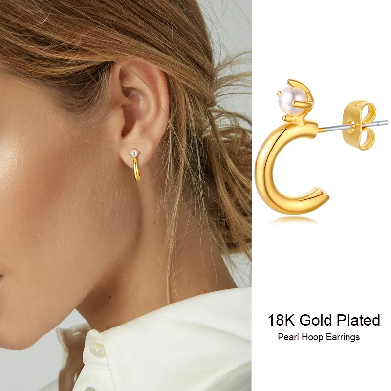 Женские серьги-кольца с жемчугом золотого цвета из латуни Bohe Middum оптовая продажа