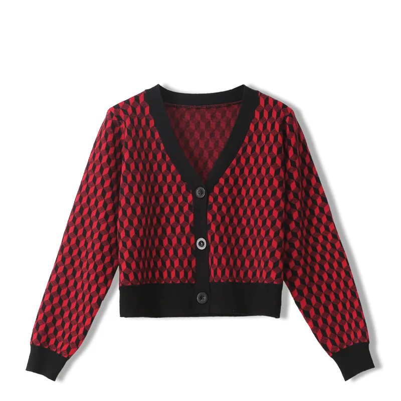 

England Style Vintage Plaid Short Cardigan Women 2020 Autumn Casual Loose Lazy Wind V-Neck Single Breasted Long Sleeve Crop Tops