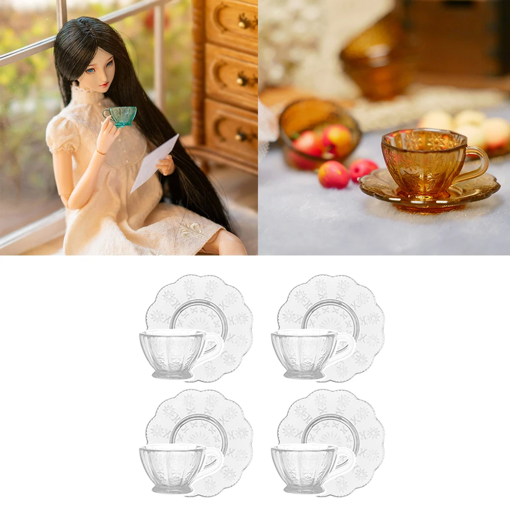 

8pcs 1:12 Dollhouse Miniature Cup Saucers And Cups Set Miniature Play Food Decor