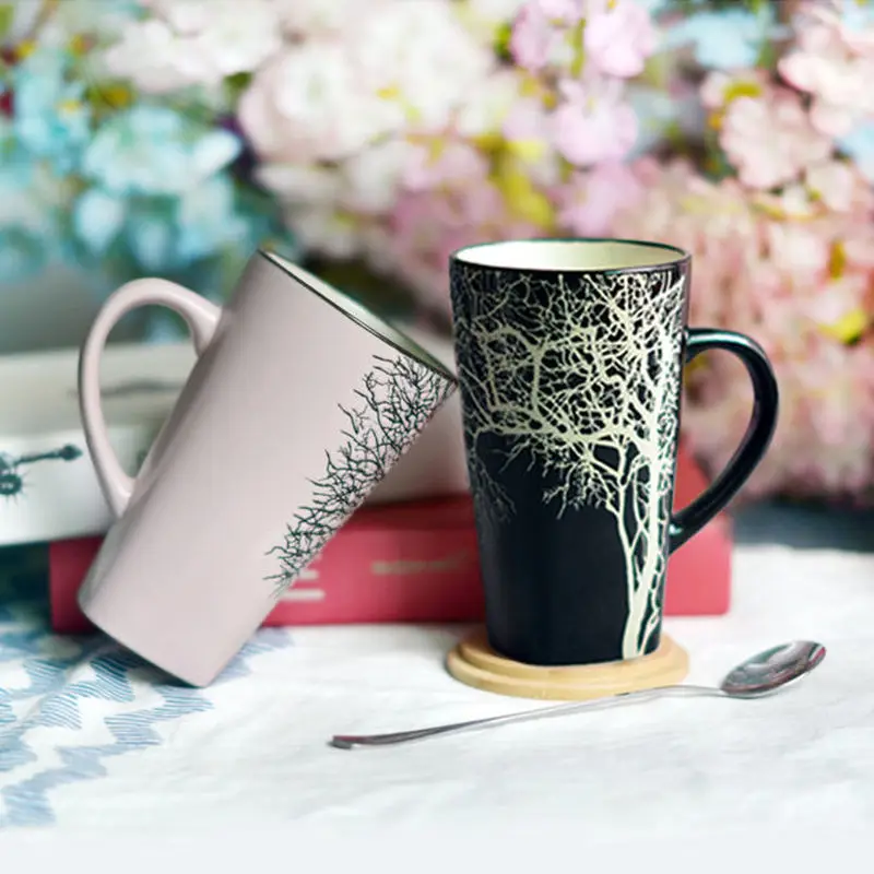 Простая керамическая чашка для воды большая емкость кружка с ложкой крышкой