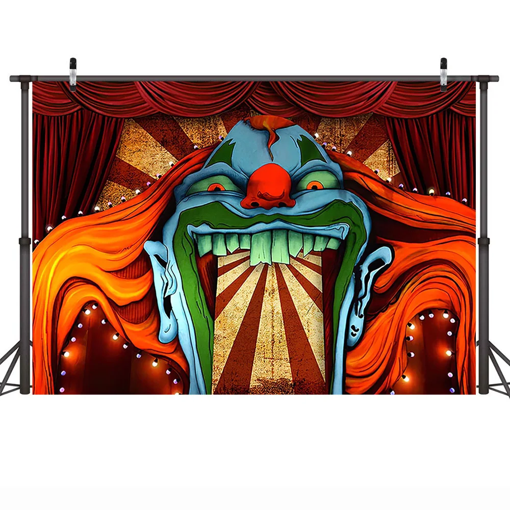 Ужасный цирковый фон для фотосъемки с домом приведениями на вход мальчика день