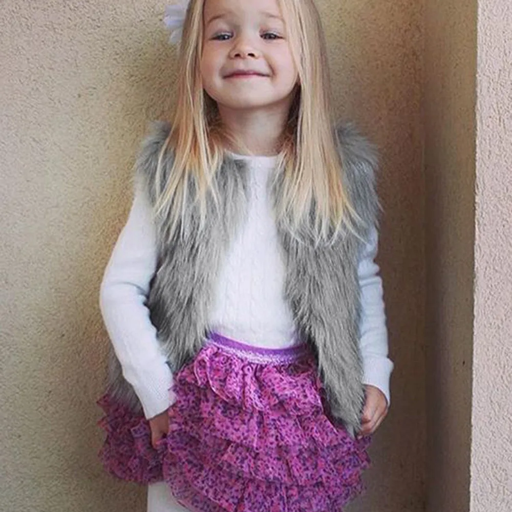 Зимняя теплая одежда для маленьких девочек жилет из искусственного меха плотное