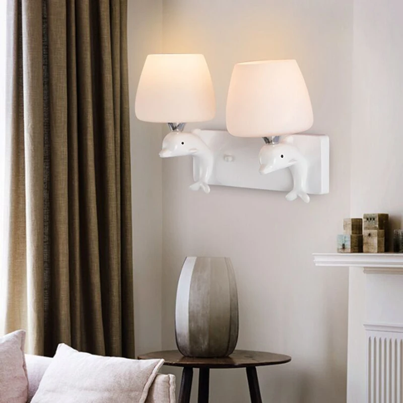 

SAROK Modern Wall Sconce Light Dolphin Wall Lamps Fixture White Led Decoration For Bedside Parlor Dining Room