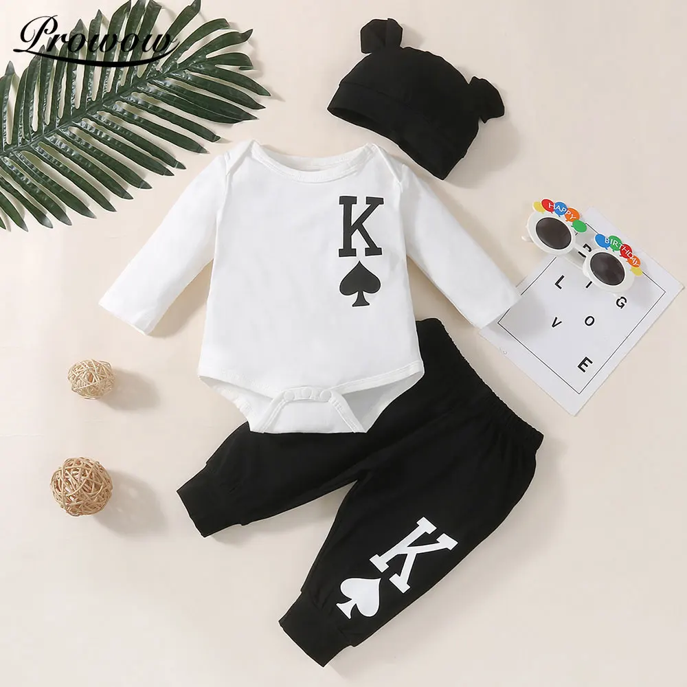 

Prowow Baby Boy Clothes Set 3pc Autumn Winter Kids Newborn Boys Clothing Bobysuit+Pant Newest Cotton Baby Costume with hat