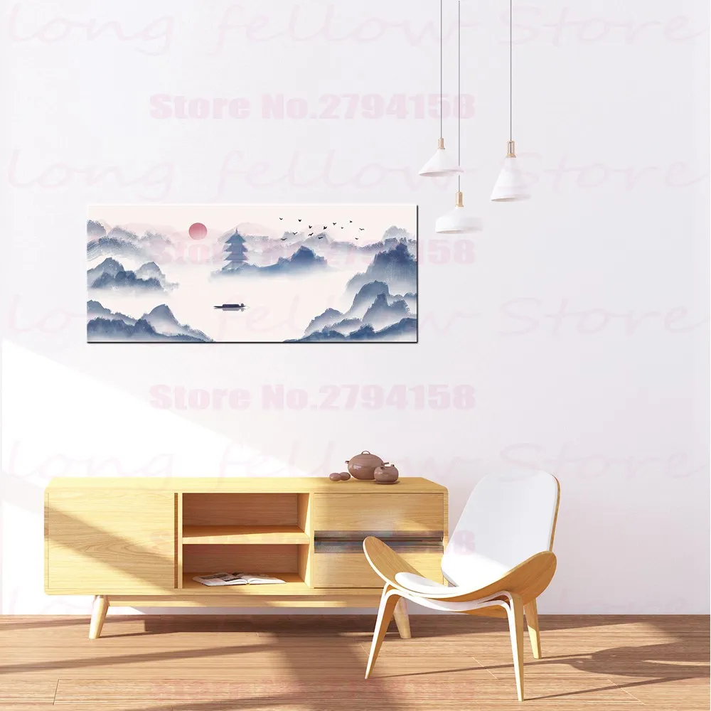 

Chinese Traditional Ink Painting Gallery Canvas Print Landscape Art Artwork for Living Room Office Lobby Home Decor Dropshipping
