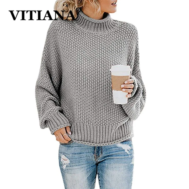 VITIANA 2019 осенне-зимний Повседневный вязаный свитер Женская водолазка с длинным