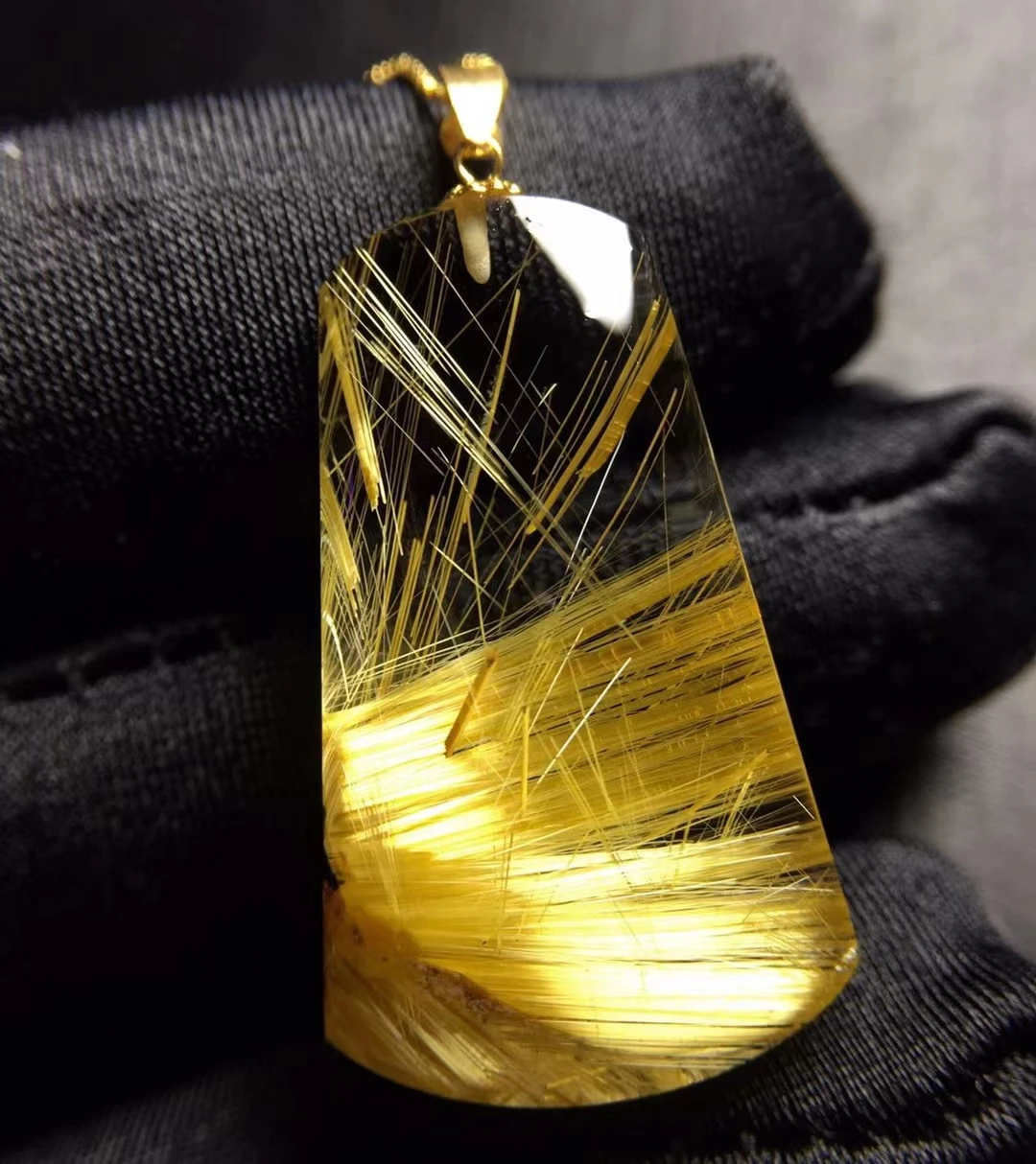 

Genuine Natural Gold Rutilated Quartz Rectangle Pendant 30*17.5*7.7mm Clear Bead Wealthy Crystal Jewelry Brazil AAAAAA