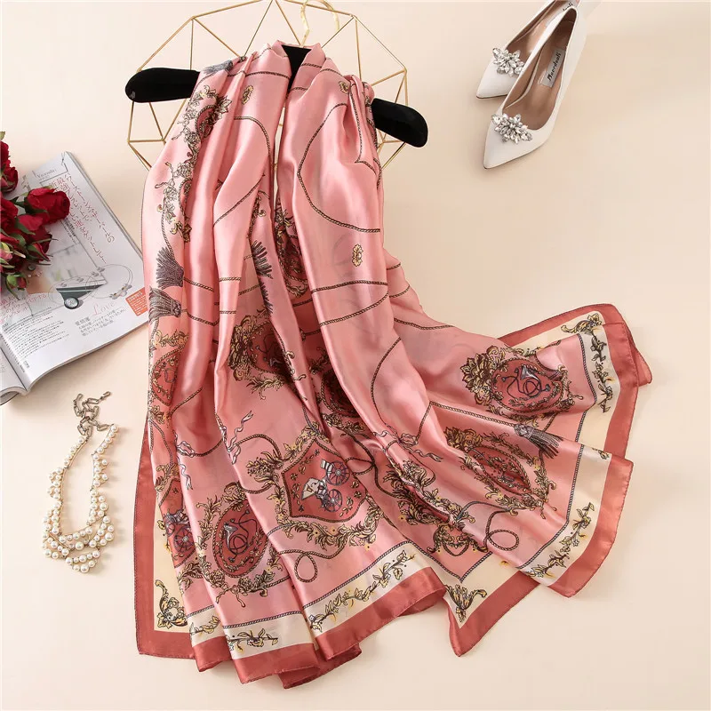 

Luxury brand print silk scarves long hijab summer women scarves soft lady shawl and wrap 2020 pashmina bandana beach stoles