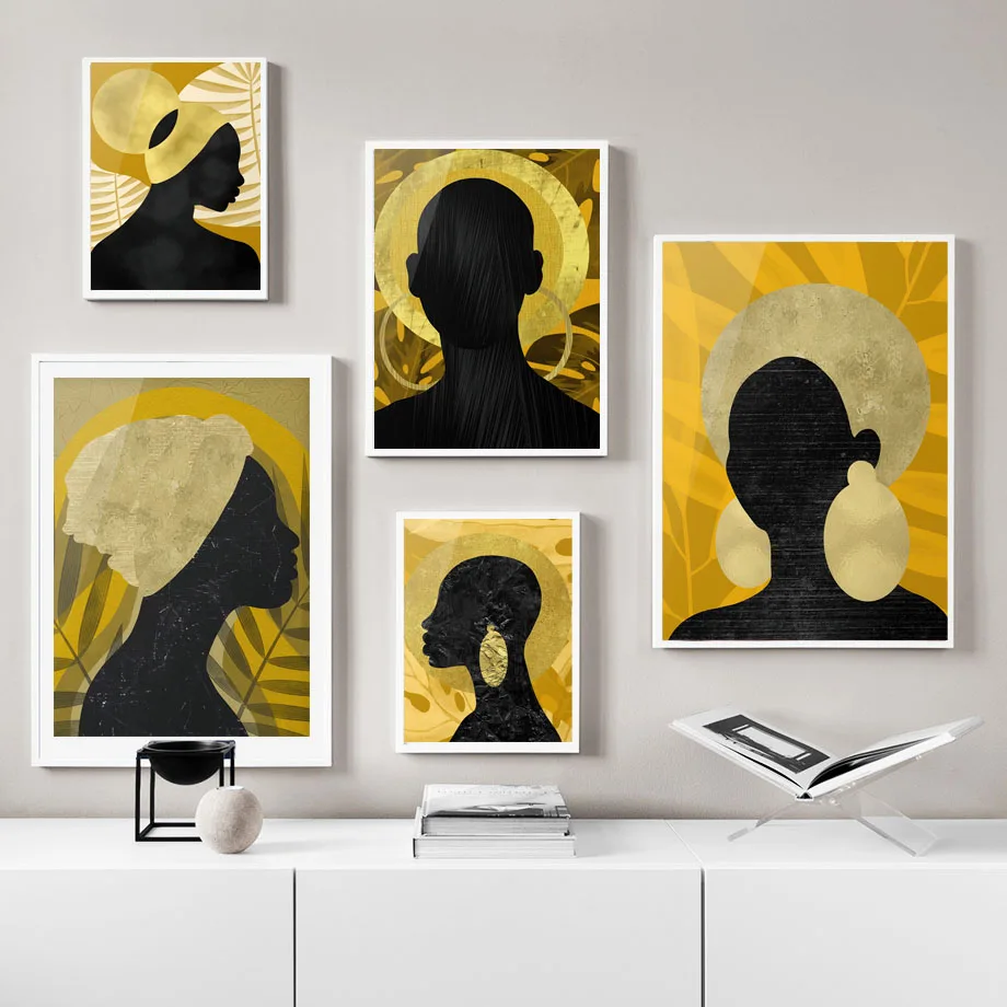 

Wall Art Canvas Painting Abstract Black Girl Boy Sun Leaf Vintage Nordic Posters And Prints Wall Pictures For Living Room Decor
