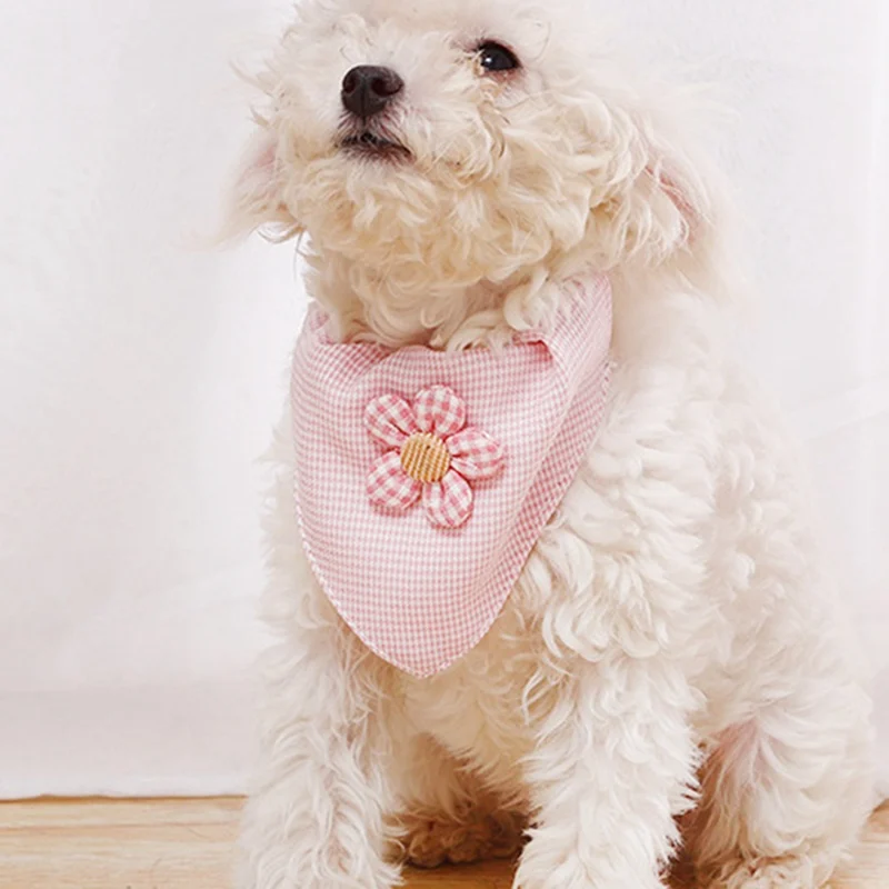 Pet Lattice Scarf Set Washable Kerchief Supplies Elegant Flower Design Dog Bandana Cat Bib Pink Blue Collar | Дом и сад