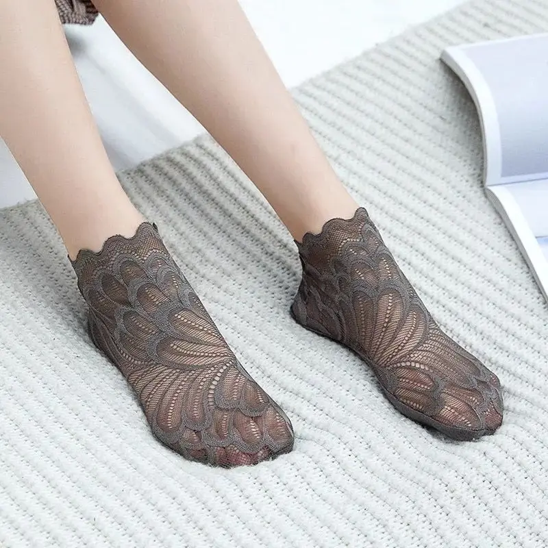5 pairs/lot New style Quality lace socks Soft cotton bottom anti-Slip socks spring summer Ultra-thin breathable women boat socks