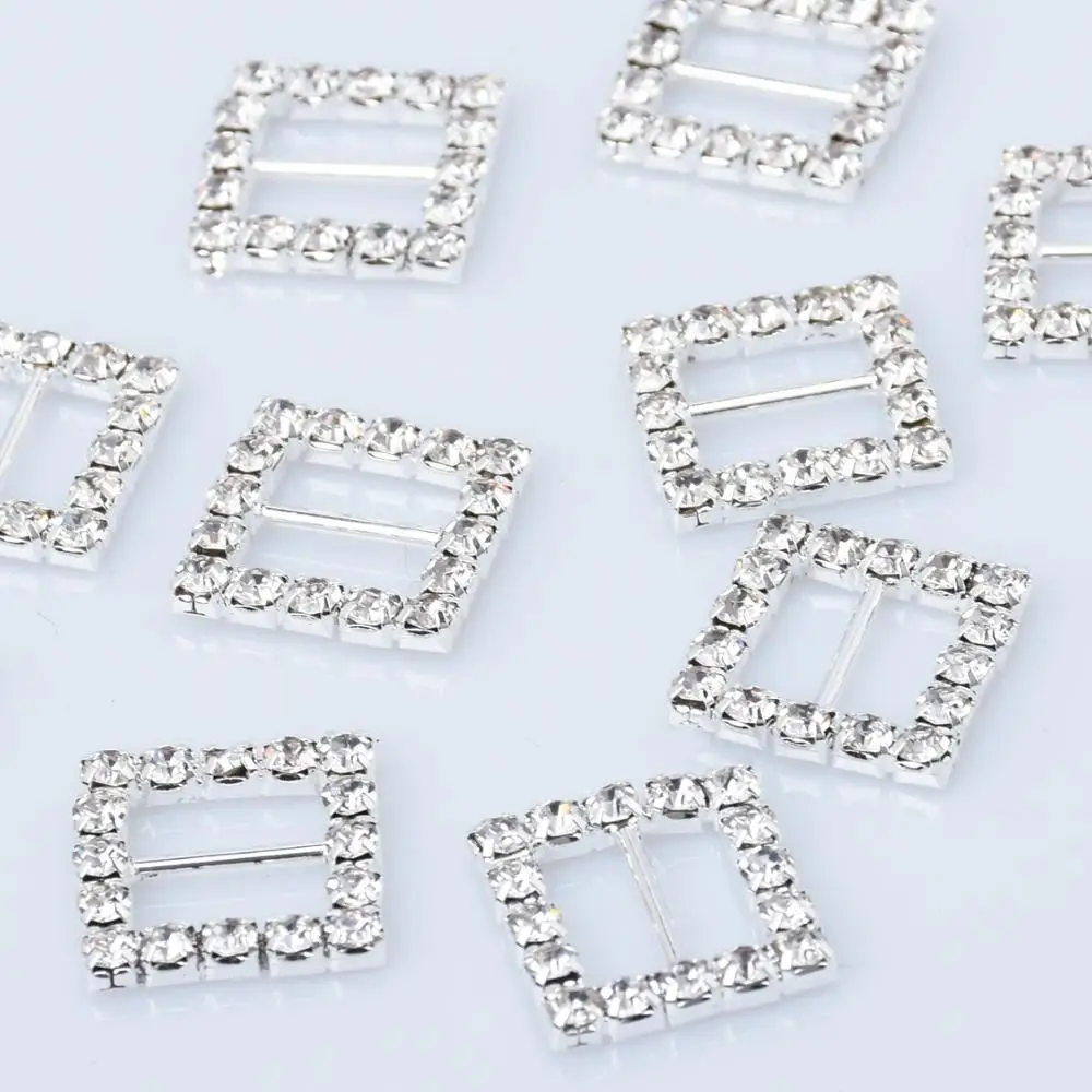 

Bling Metal Rhinestone Buckle Sliders Ribbon Sliders DIY Jewelry 10pcs