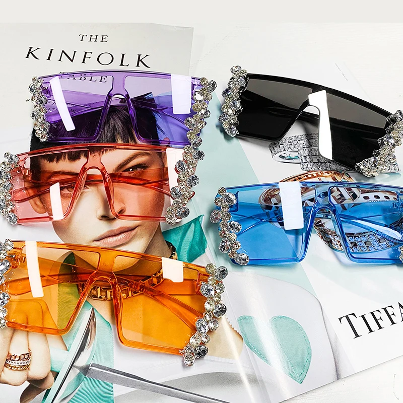 Большие квадратные солнцезащитные очки со стразами для женщин роскошный бренд