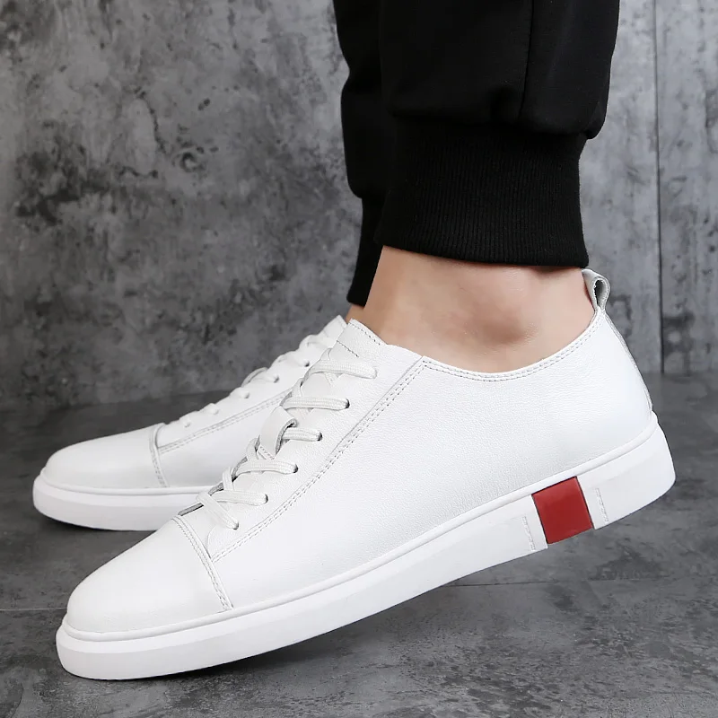 Кроссовки мужские из натуральной кожи на шнуровке белые дышащие повседневные